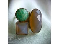 Сребърен пръстен с амазонит и лунен камък