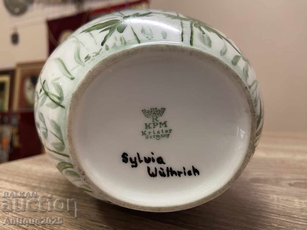 Πορσελάνινο βάζο Krister KPM Germany, χειροποίητο ζωγραφισμένο - 5