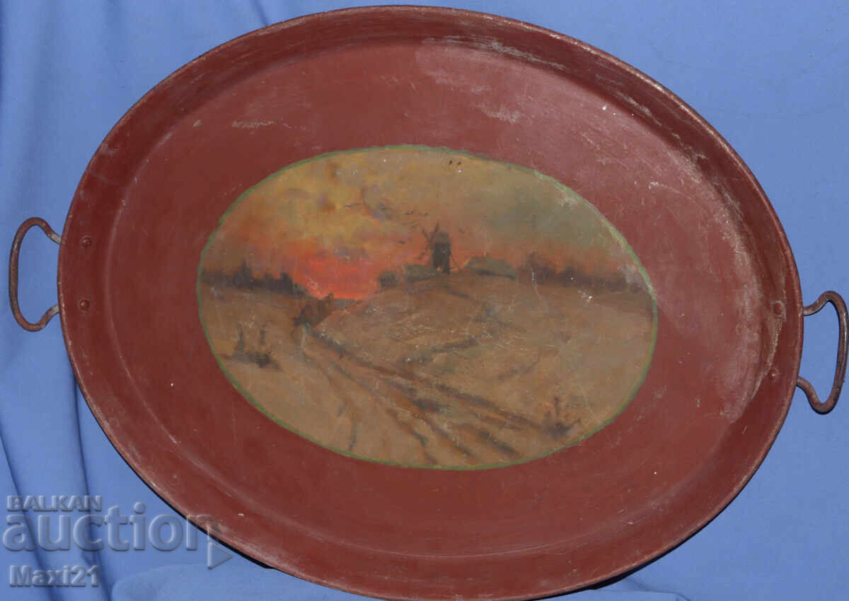 Antique large hand-painted landscape tray with price 400.00 BGN | € 204.52