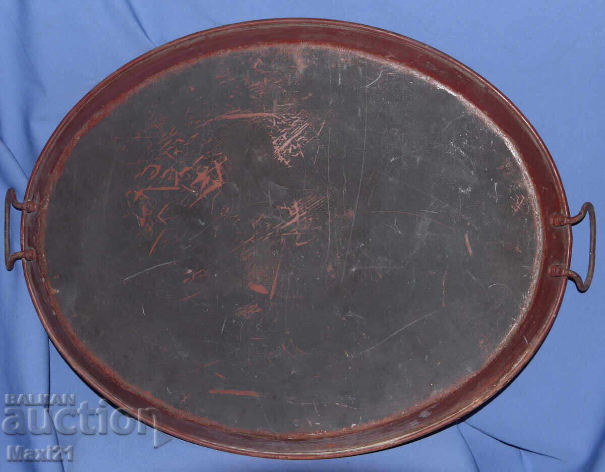 Antique large hand-painted landscape tray - 6