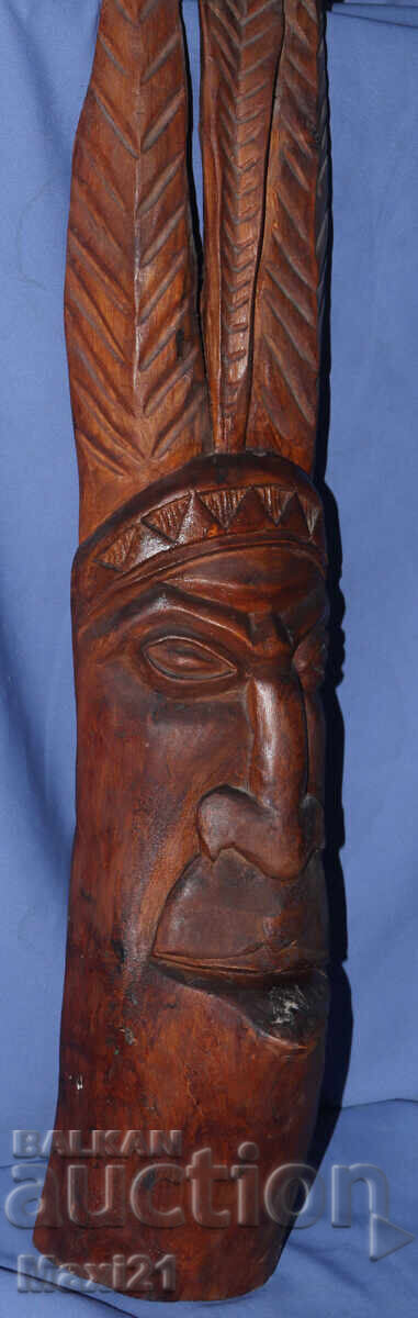 Аукцион Стара дърворезба скулптура лице индианец Аукцион Стара дърворезба скулптура лице индианец