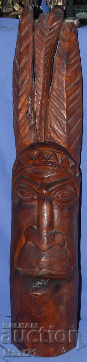 Стара дърворезба скулптура лице индианец Стара дърворезба скулптура лице индианец