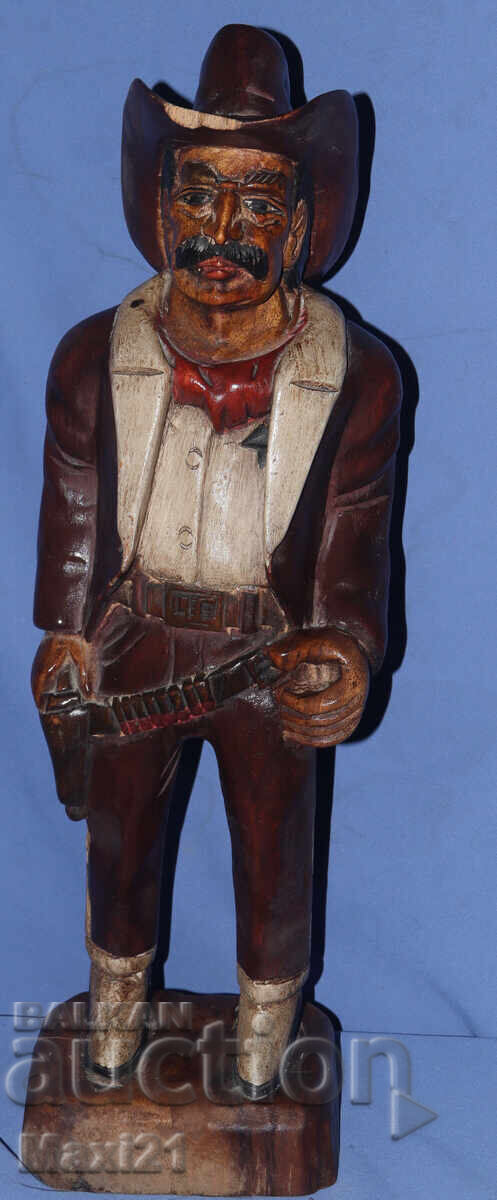 Old wood carving sculpture cowboy with price 400.00 BGN | € 204.52