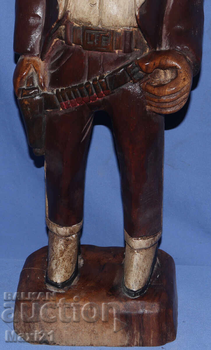 Auction  Old wood carving sculpture cowboy