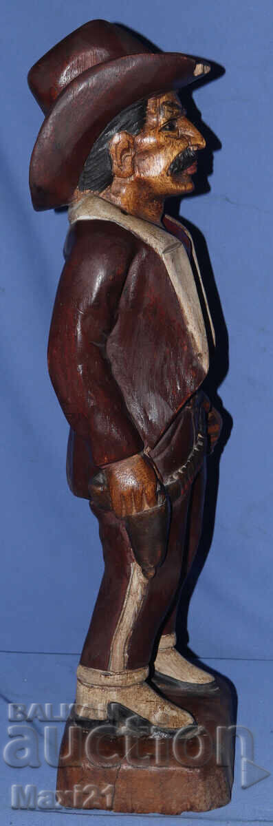 Old wood carving sculpture cowboy - 6