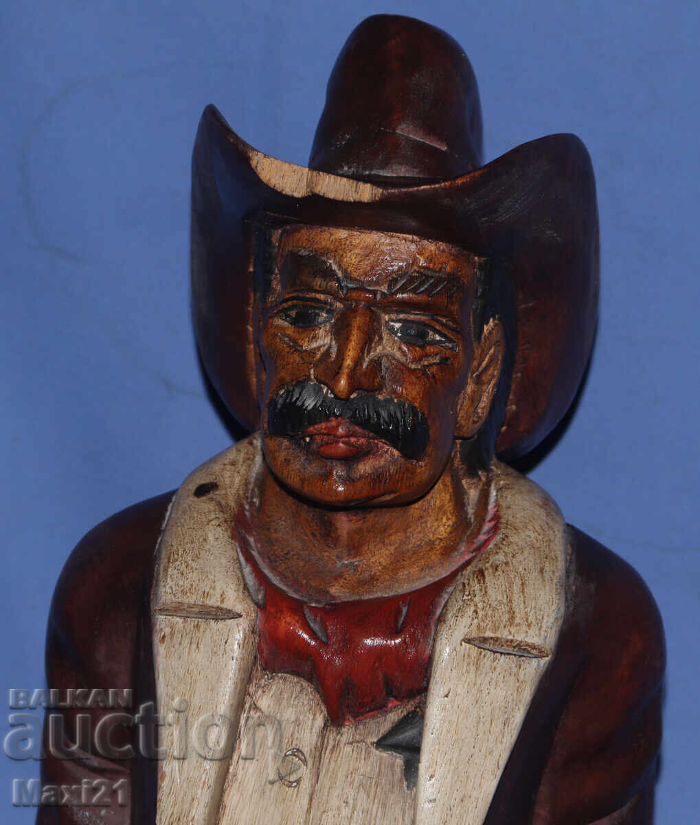 Old wood carving sculpture cowboy - 7