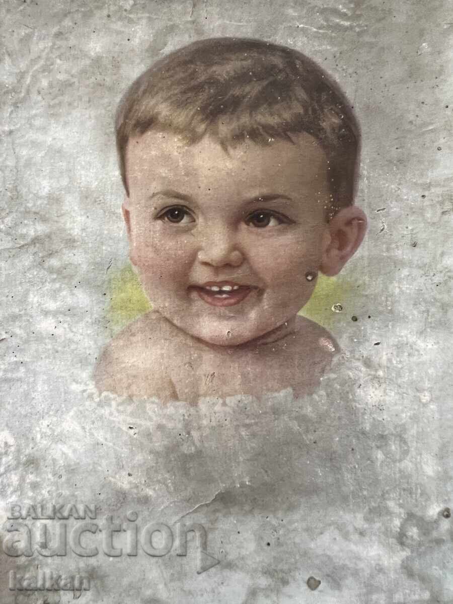 Imagine veche cu un copil, imprimat pe hârtie cu passepartout