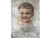 Imagine veche cu un copil, imprimat pe hârtie cu passepartout