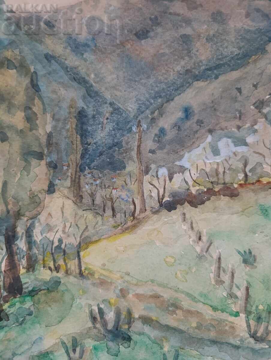 Аукцион Красив акварел от български автор, пейзаж.
