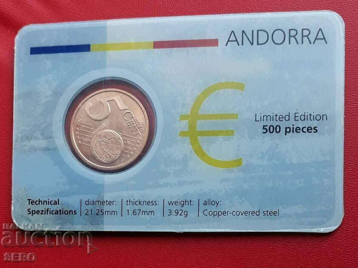 Монетна карта-Андора  с 5 цента 2014-картата е 500 бр.тираж с цена 5.01 лв. | € 2.56