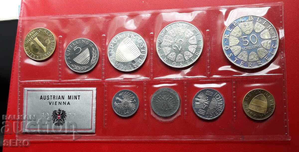 Австрия-СЕТ 1971 от 9 монети/3 сребърни 10,20 и 50 шилинга/
