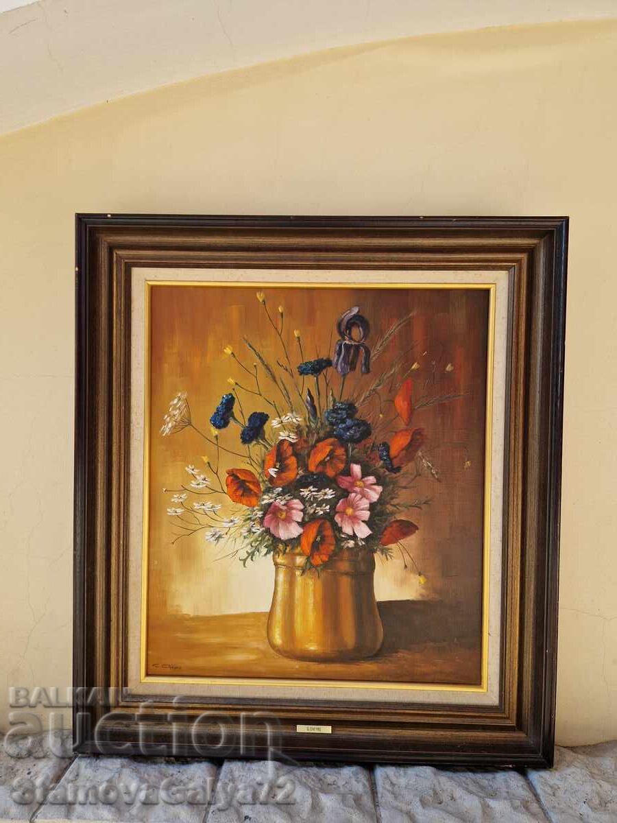 Νεκρή φύση, ελαιογραφία, καμβάς, συγγραφέας, πλαίσιο, αντίκα με τιμή 298.00 BGN | € 152.36