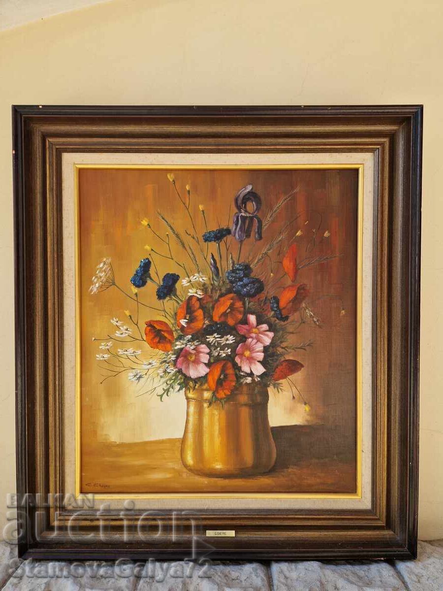 Δημοπρασία Νεκρή φύση, ελαιογραφία, καμβάς, συγγραφέας, πλαίσιο, αντίκα