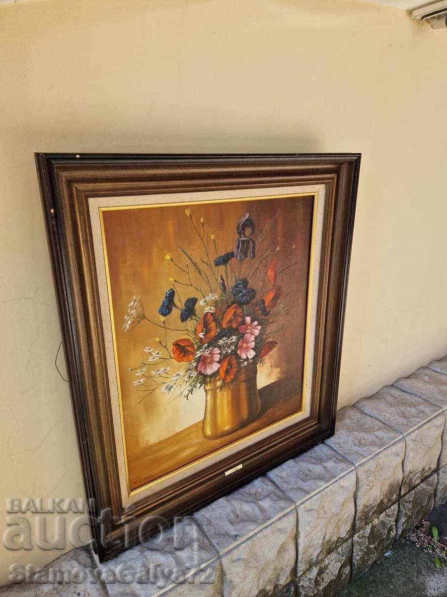 Νεκρή φύση, ελαιογραφία, καμβάς, συγγραφέας, πλαίσιο, αντίκα - 6