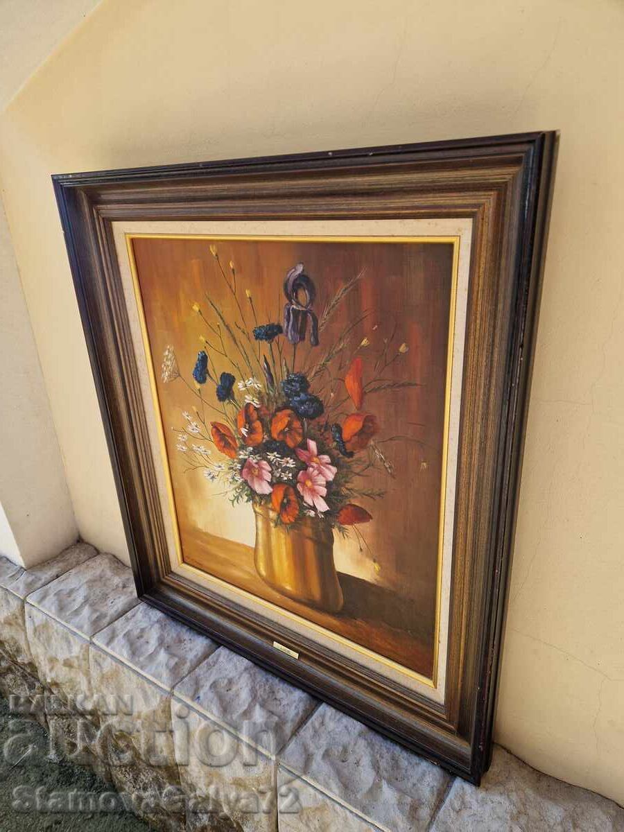 Νεκρή φύση, ελαιογραφία, καμβάς, συγγραφέας, πλαίσιο, αντίκα - 7