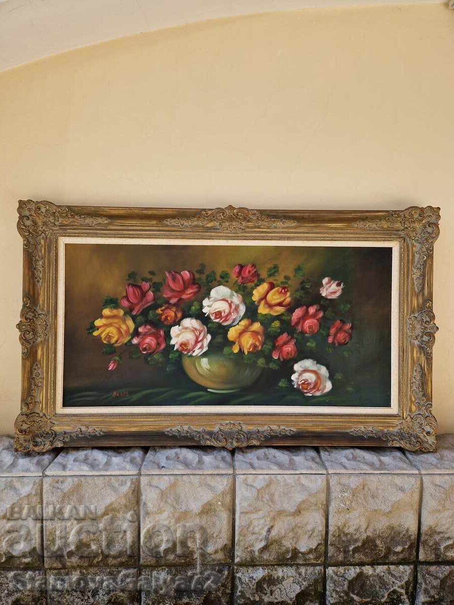 Υπέροχος μεγάλος αντίκα πίνακας ζωγραφικής λάδι σε καμβά με τιμή 344.00 BGN | € 175.88