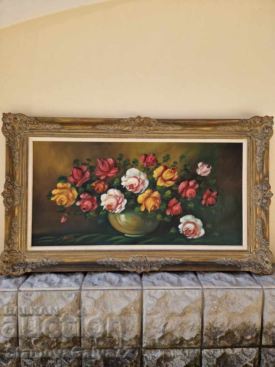 Δημοπρασία Υπέροχος μεγάλος αντίκα πίνακας ζωγραφικής λάδι σε καμβά