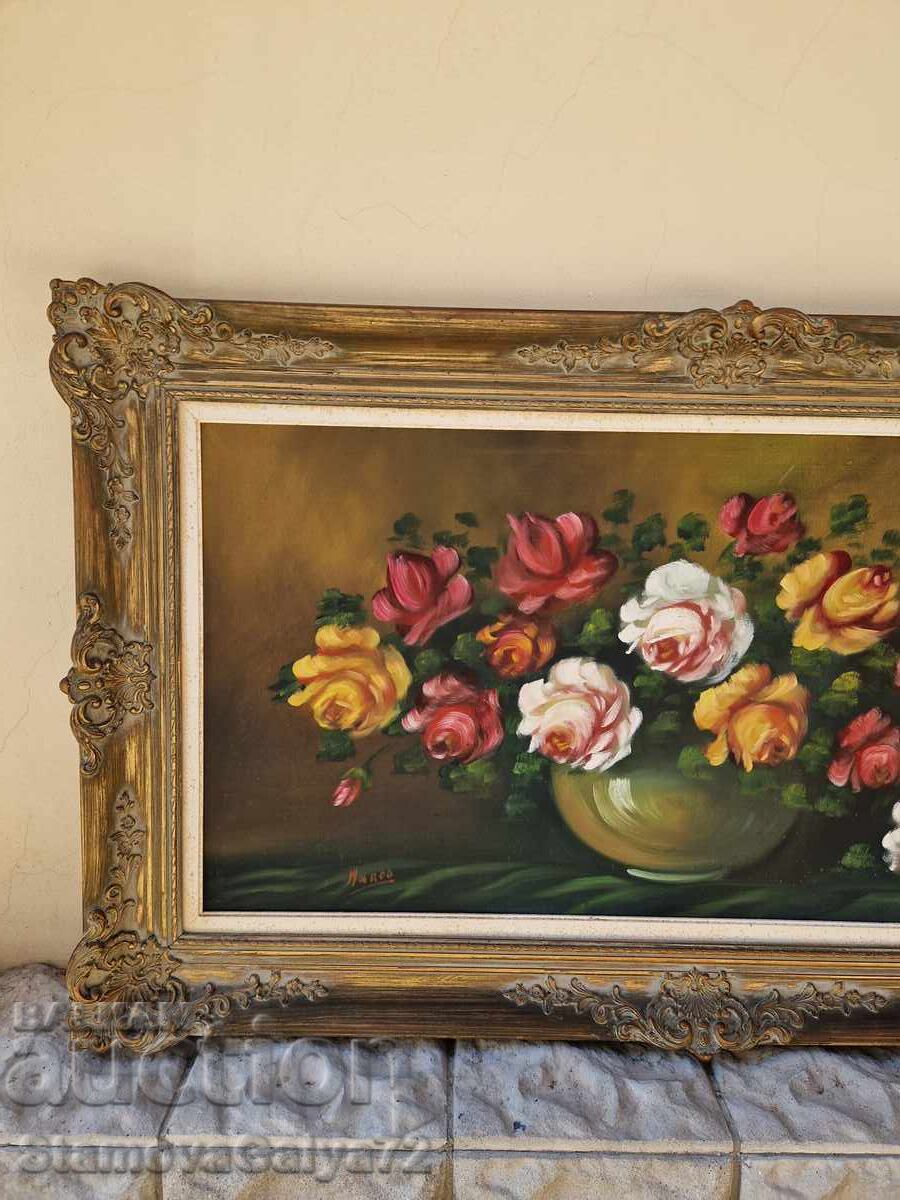 Υπέροχος μεγάλος αντίκα πίνακας ζωγραφικής λάδι σε καμβά - 5