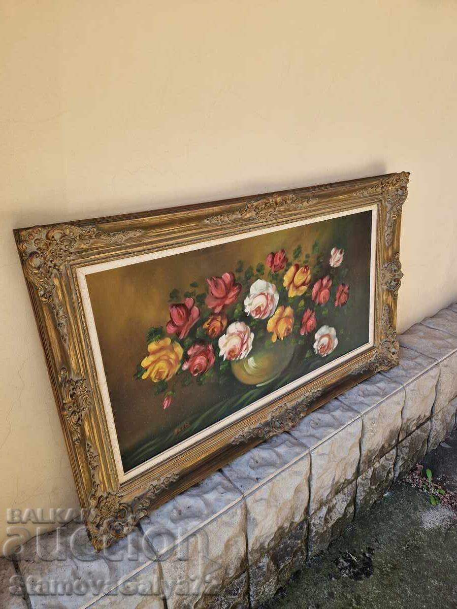 Υπέροχος μεγάλος αντίκα πίνακας ζωγραφικής λάδι σε καμβά - 6