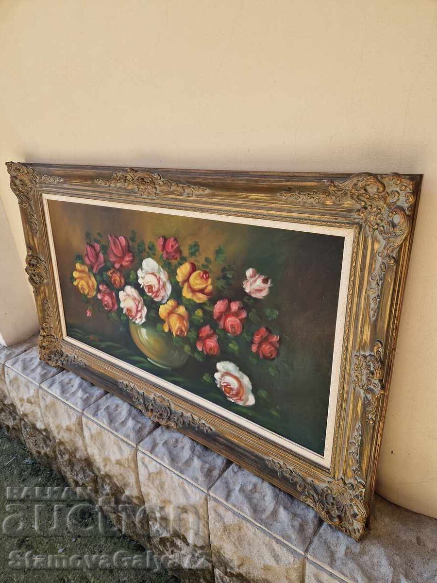 Υπέροχος μεγάλος αντίκα πίνακας ζωγραφικής λάδι σε καμβά - 7