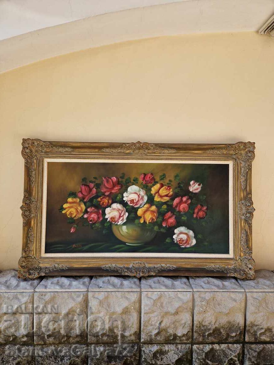 Υπέροχος μεγάλος αντίκα πίνακας ζωγραφικής λάδι σε καμβά