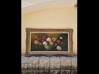 Minunată pictură antică mare, de maestru, ulei pe pânză