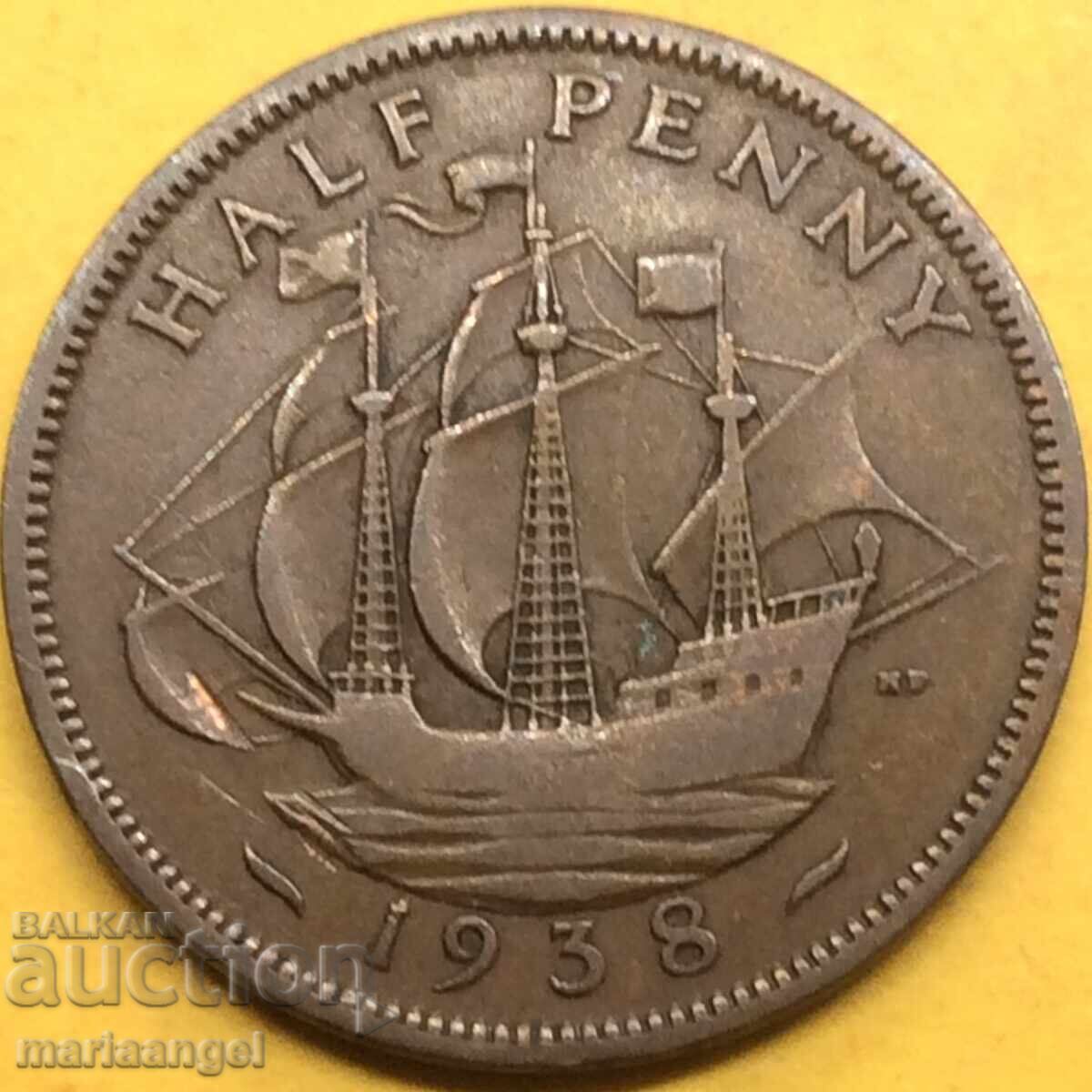 1/2 πένες 1938 Ηνωμένο Βασίλειο Γεώργιος VI χαλκός - 7