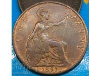 Marea Britanie 1 penny 1897 30mm - destul de rară
