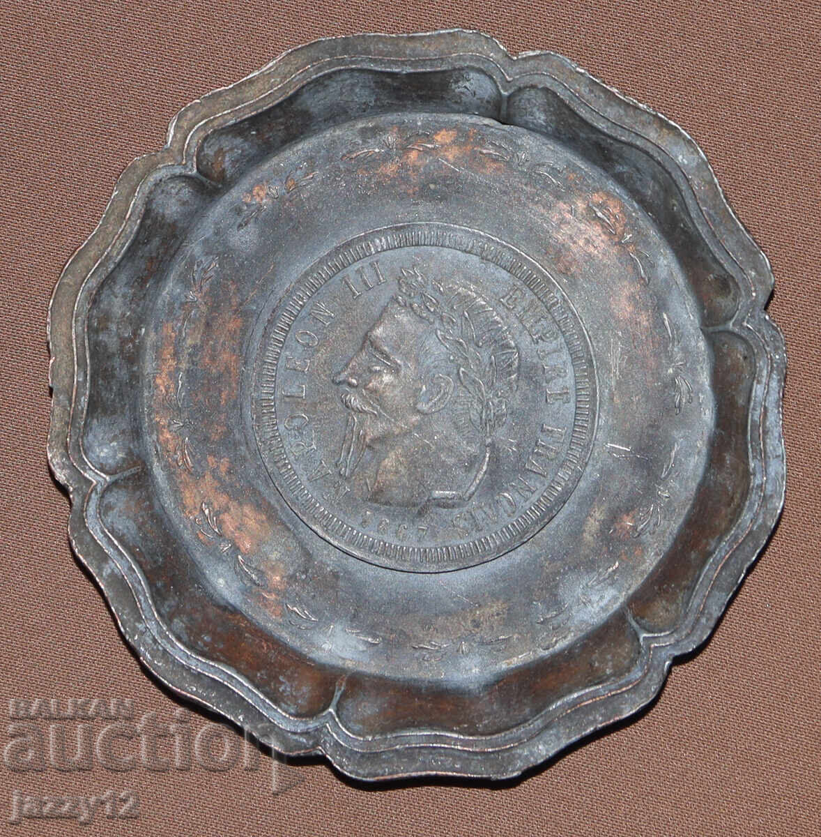 Old small copper French decorative plate