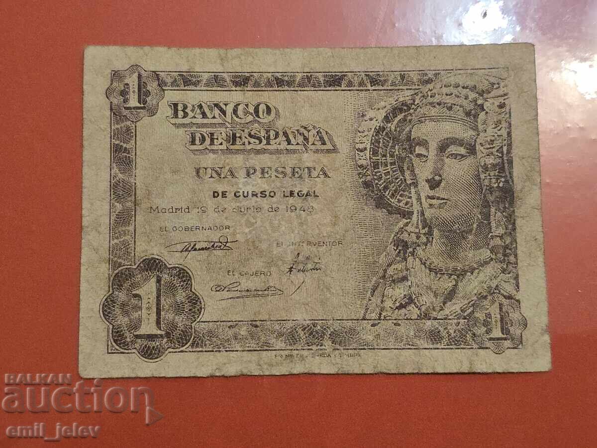 Испания 1 песета 1948 год.