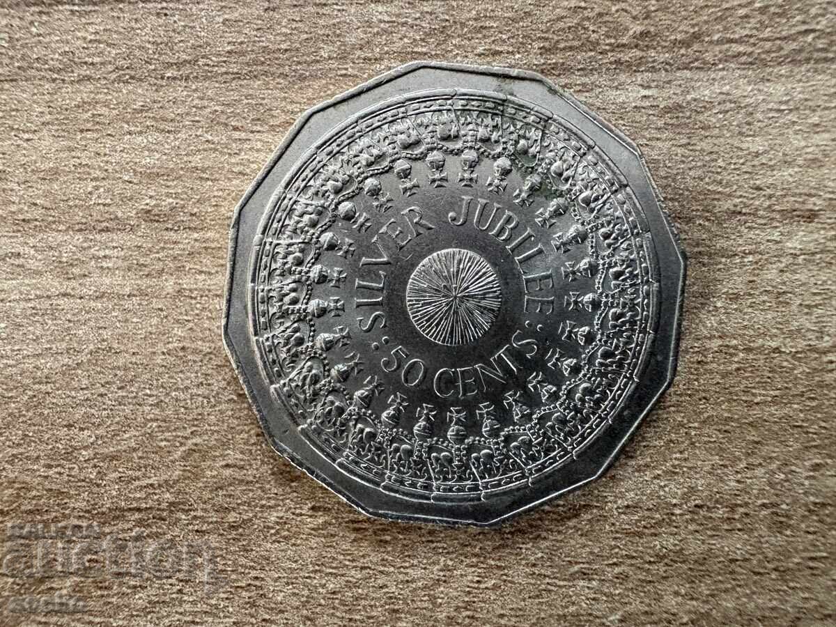 Австралия - 50 цента (1977) - 25 г. от Коронацията на...