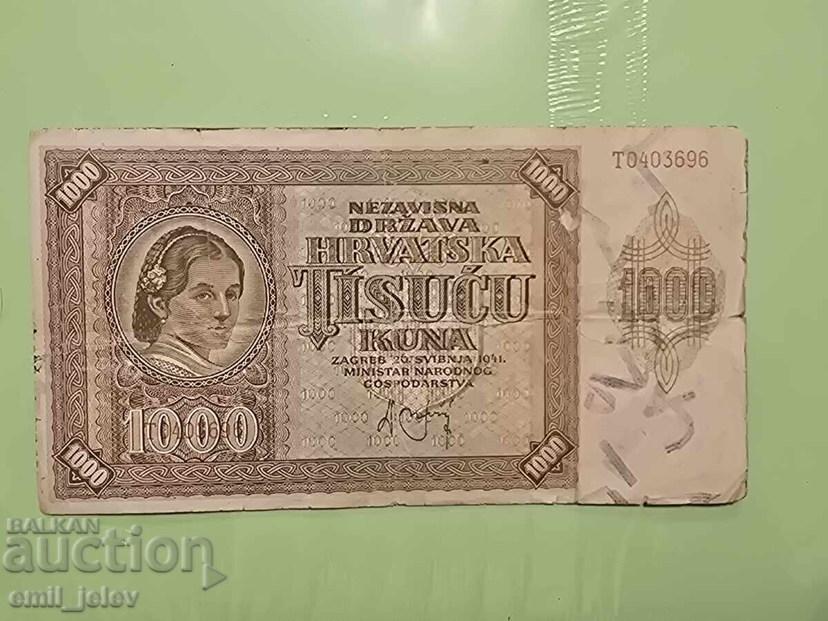 Auction  Croatian 1000 Kuna 1941