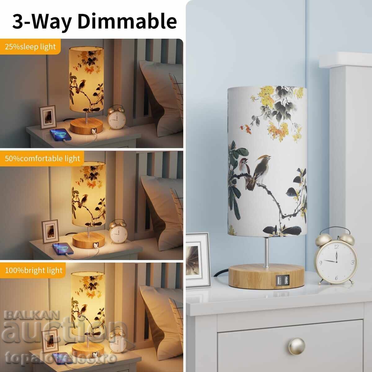 NEW! Touch LED night lamp with fabric lampshade and 2 USB ports with price 28.00 BGN | € 14.32