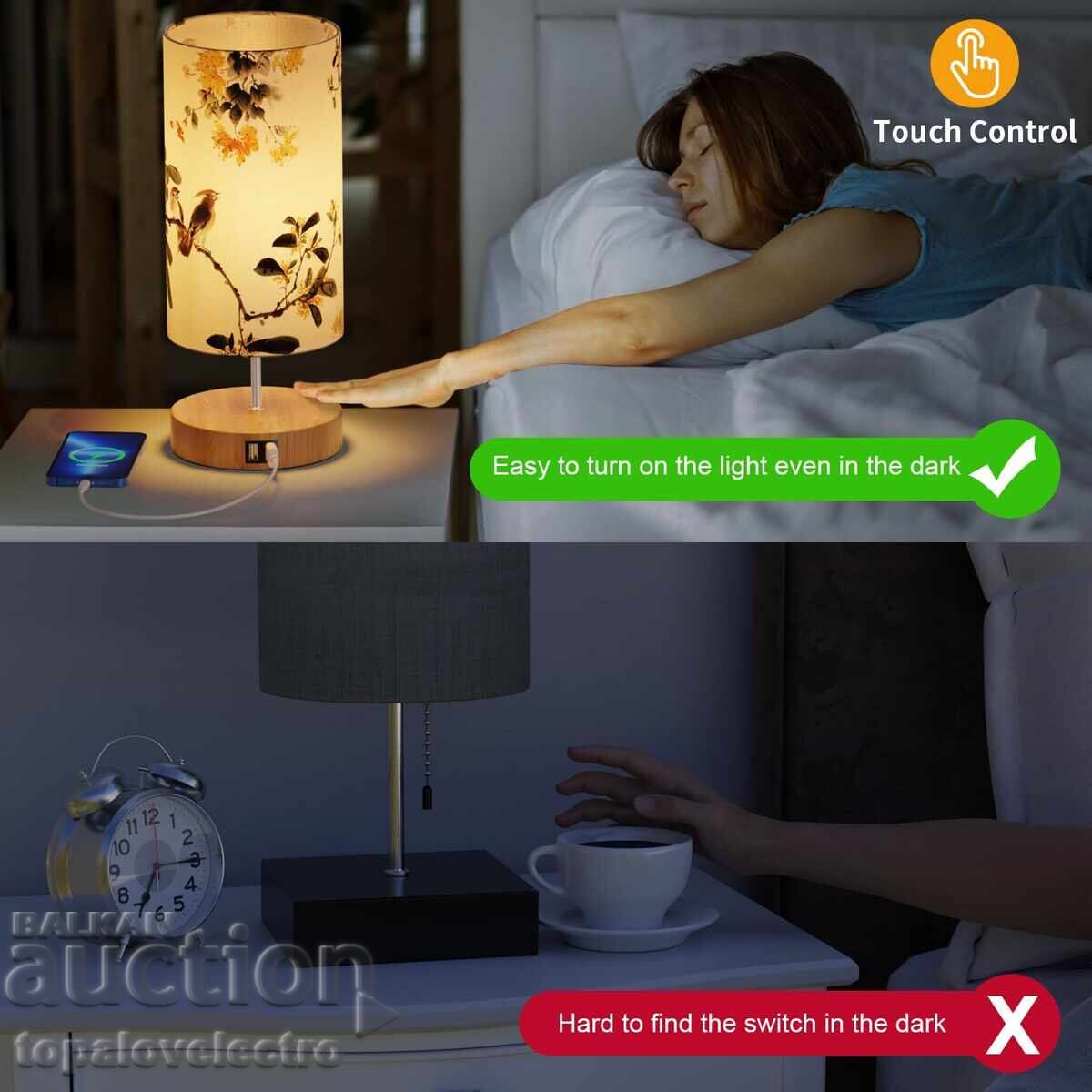 NEW! Touch LED night lamp with fabric lampshade and 2 USB ports - 6