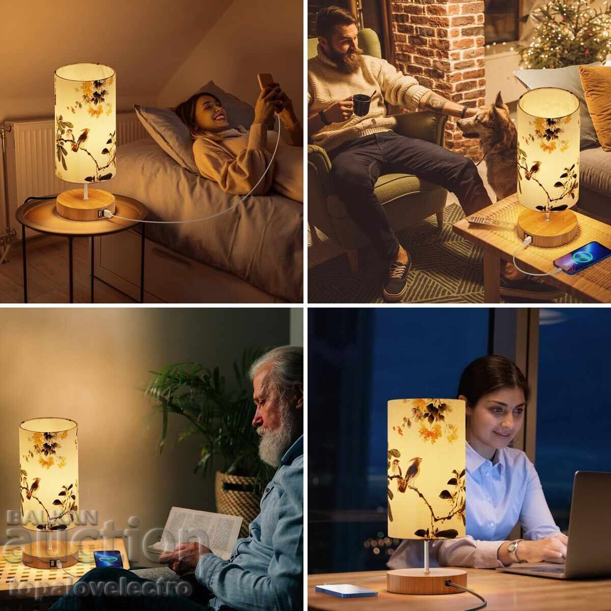 NEW! Touch LED night lamp with fabric lampshade and 2 USB ports - 7