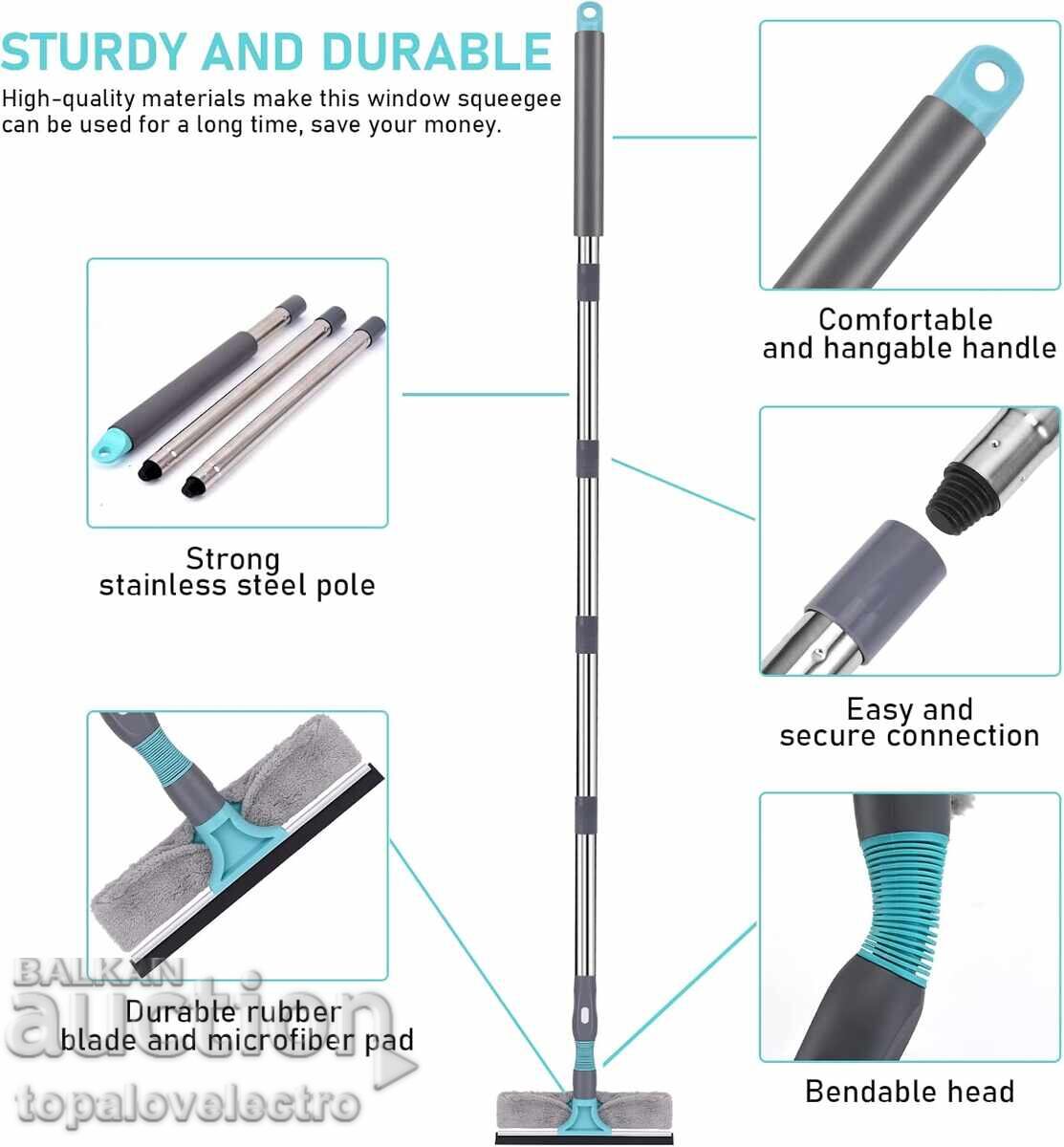 Аукцион НОВ! Разтегателен уред за почистване на прозорци 2 в 1 с тел