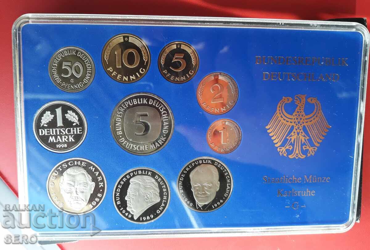 Germany SET 1998 G-Karlsruhe - 10 coins / 1x5 Mark, 3x2 Mark with price 29.00 BGN | € 14.83