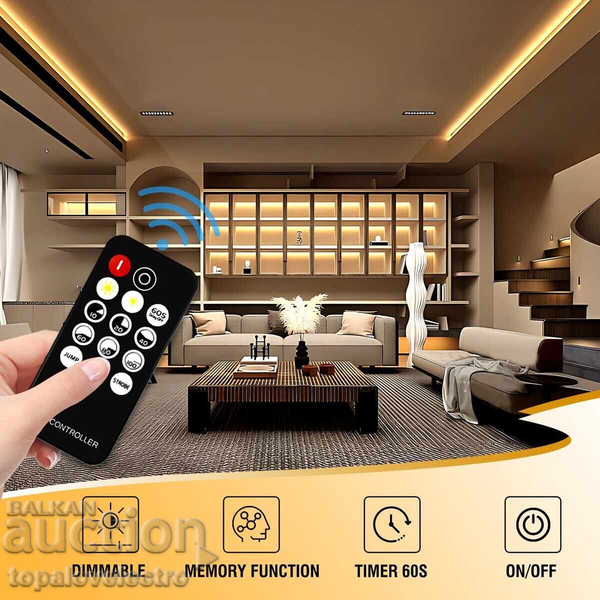 COB LED ταινία 2 μ. θερμό λευκό 2700K με τηλεχειριστήριο με τιμή 11.00 BGN | € 5.62