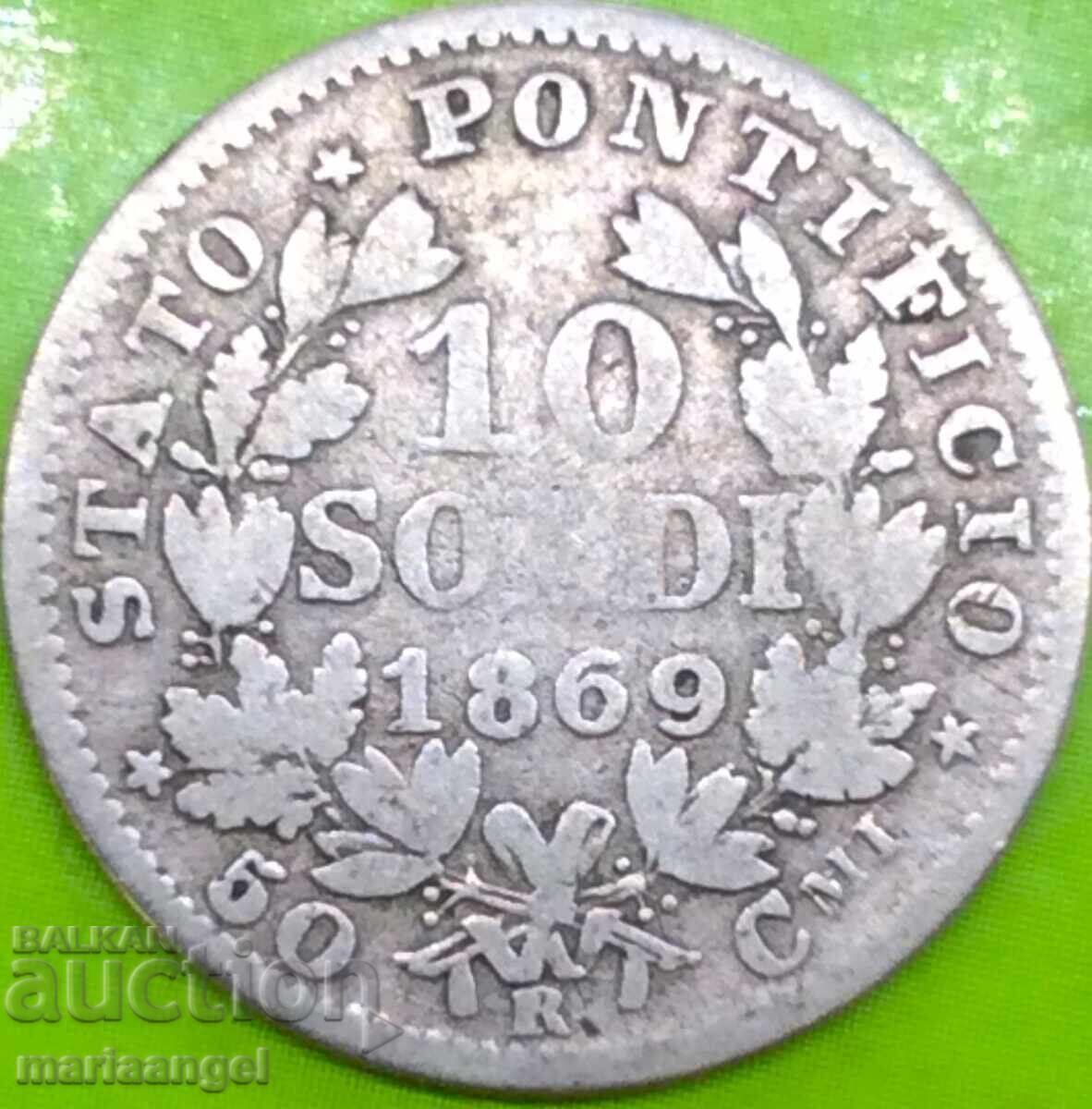 10 soldi 1869 Vatican Pius VI anno XXIV silver with price 29.00 BGN | € 14.83