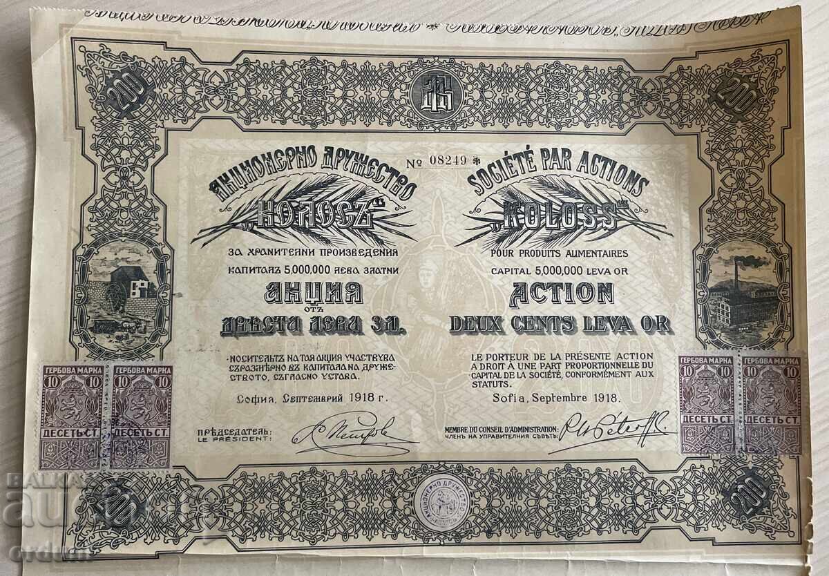 5116 Acțiuni Regatul Bulgariei, Kolos AD, 1 acțiune, valoare nominală 200 lv cu preț 30.00 BGN | € 15.34