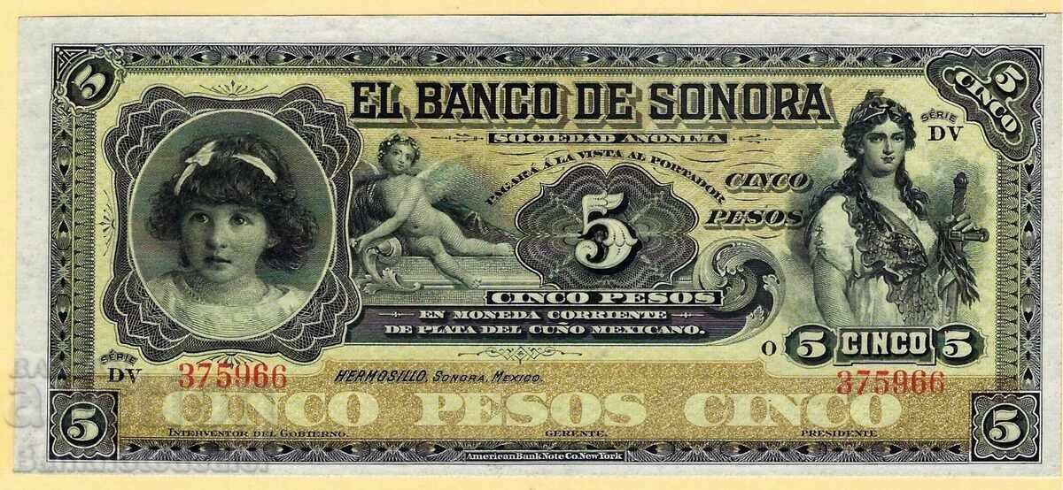 Mexico Bank of Sonora 5 Pesos Pick S419r 1897-1911 Uncirculated