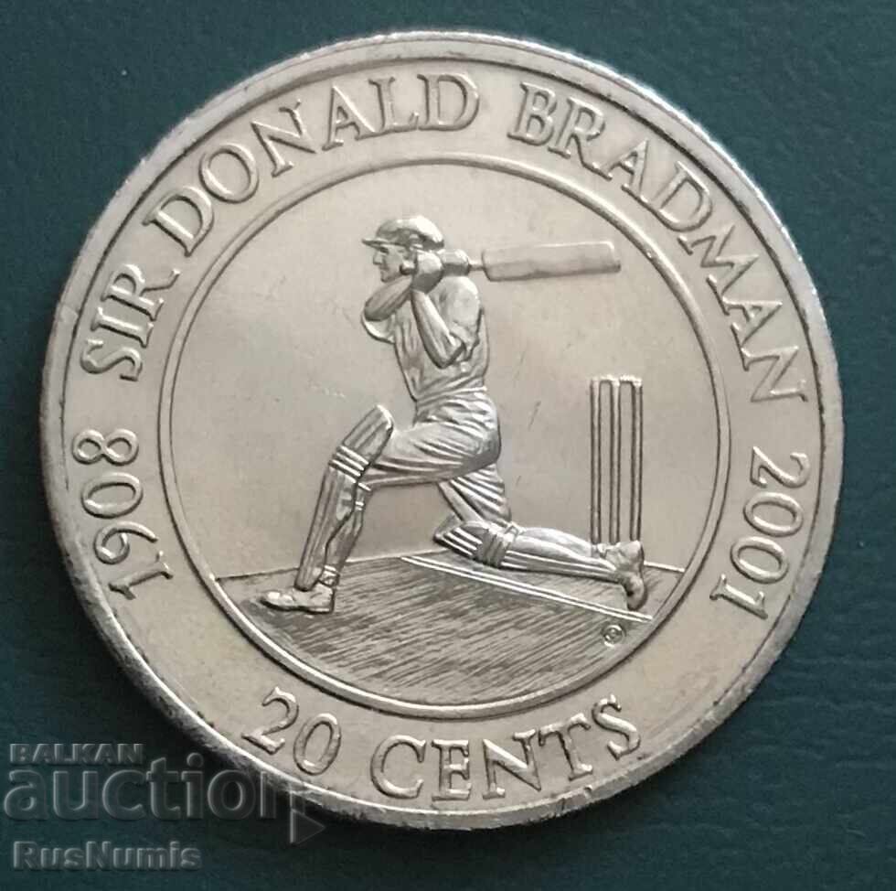Австралия.20 цента 2001 г.Sir Donald Bradman.