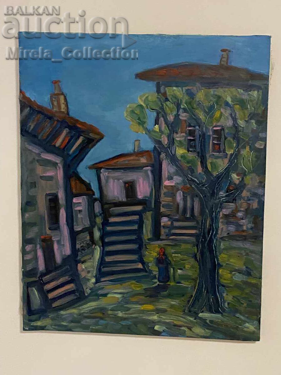 Auction  Painting landscape village houses oil on canvas