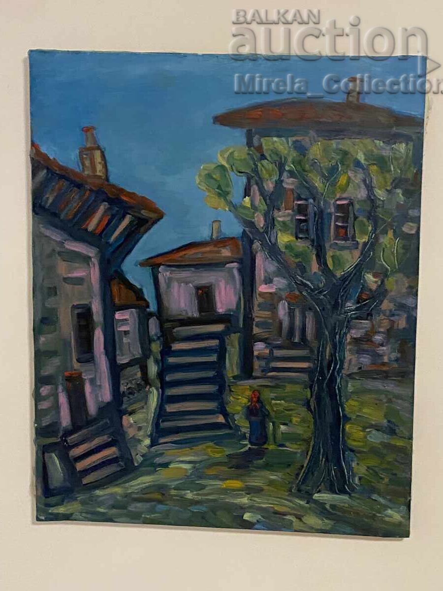 Painting landscape village houses oil on canvas