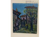 Painting landscape village houses oil on canvas