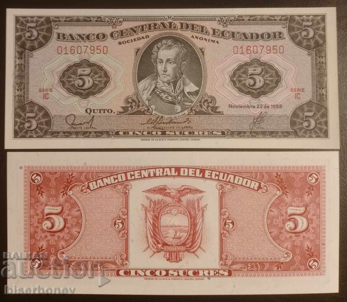 5 Sucres Ecuador, 5 Sucres Ecuador, 1988, UNC