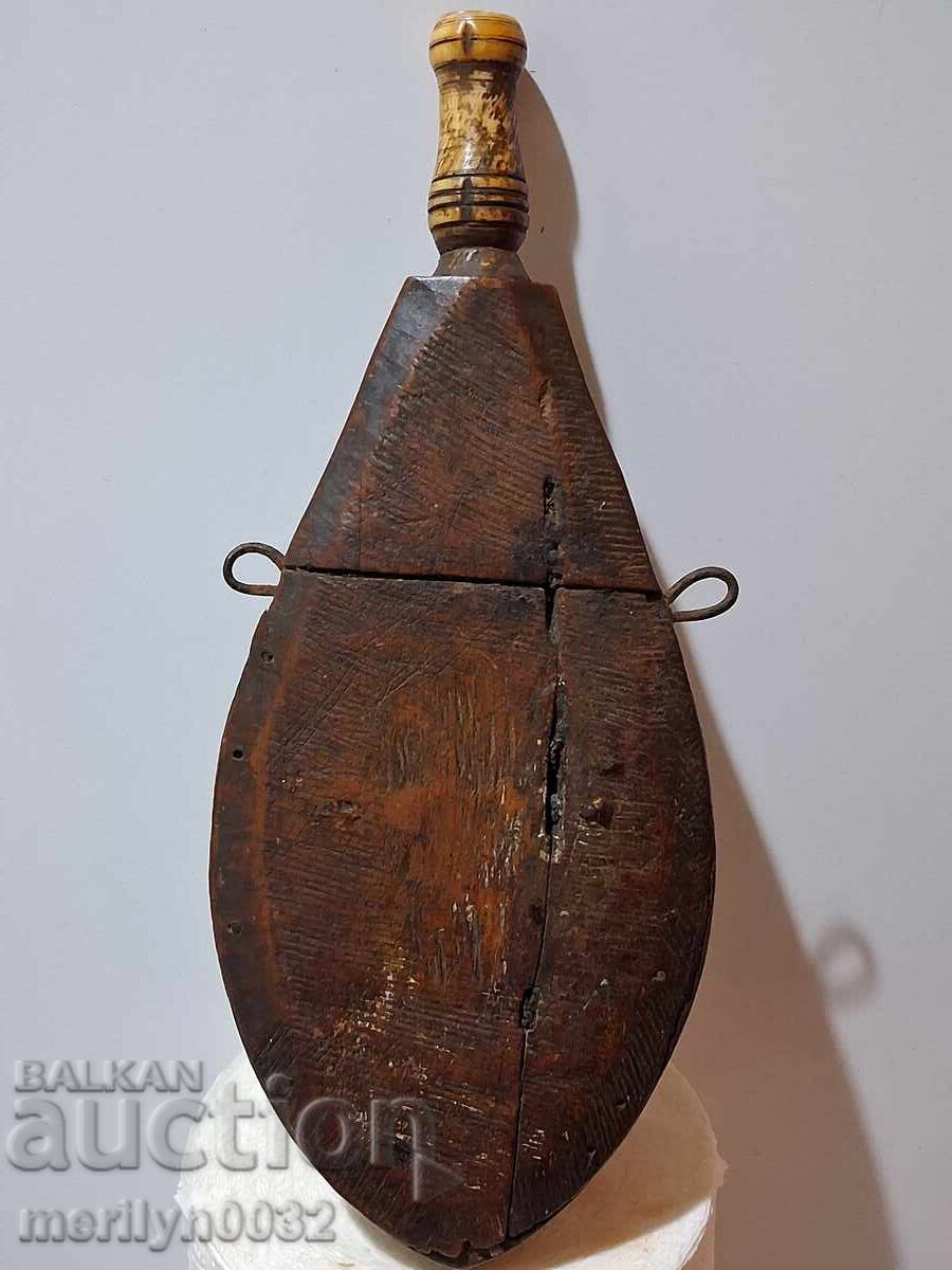 Auction  Haiduk powder flask wood and bone UNIQUE rifle pistol 19th century