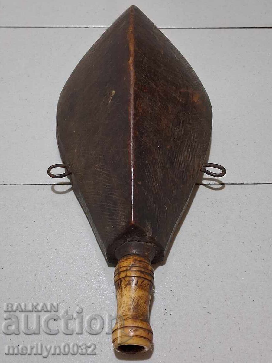 Haiduk powder flask wood and bone UNIQUE rifle pistol 19th century