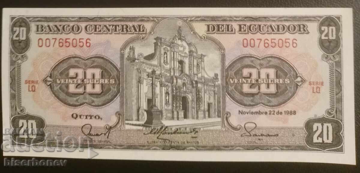20 Sucres Ecuador, 1988, Ecuador, 20 sucres, UNC 20 Sucres Ecuador, 1988, Ecuador, 20 sucres, UNC