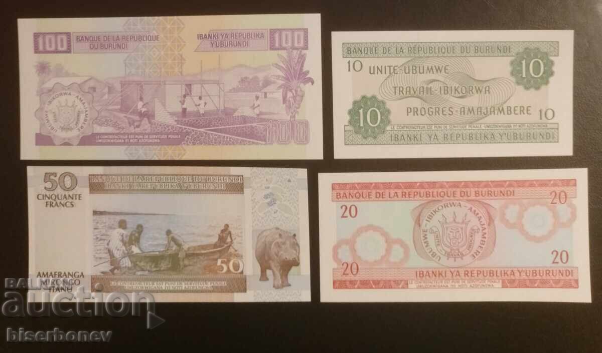 Auction  Lot of 10, 20, 50, and 100 Burundi Francs 2007, UNC
